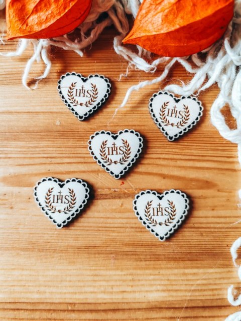 IHS wianek - AŻUROWE serce (5szt) 3/4/5cm - - - (serduszka, serduszko, serca, ażur, Pierwsza Komunia Święta)