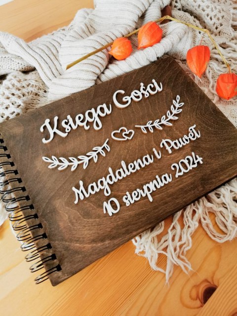 Księga Gości z drewnianą okładką - napis 3d - Gałązki 02 - - - (album na zdjęcia)