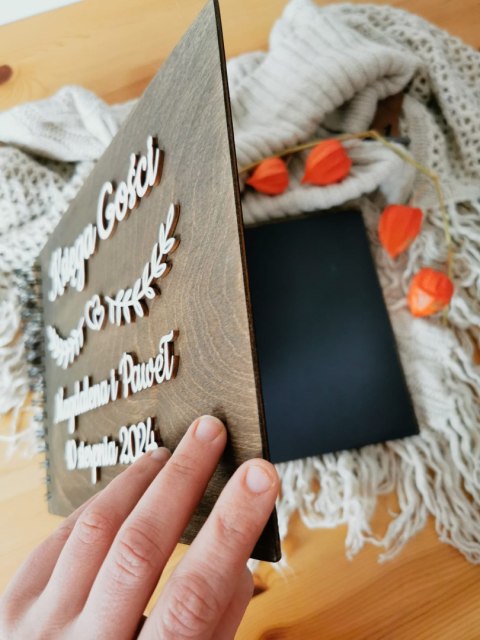 Księga Gości z drewnianą okładką - napis 3d - Gałązki 02 - - - (album na zdjęcia)