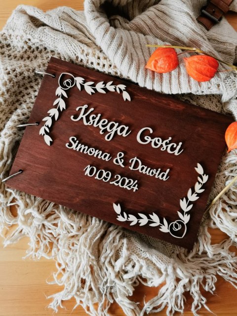 Księga Gości z drewnianą okładką - napis 3d - Gałązki 03 - - - (album na zdjęcia)