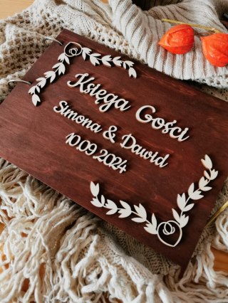 Księga Gości z drewnianą okładką - napis 3d - Gałązki 03 - - - (album na zdjęcia)