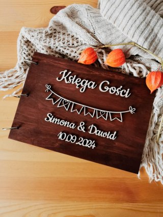 Księga Gości z drewnianą okładką - napis 3d - Girlanda - - - (album na zdjęcia)