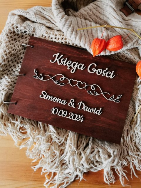 Księga Gości z drewnianą okładką - napis 3d - Ornament 01 - - - (album na zdjęcia)