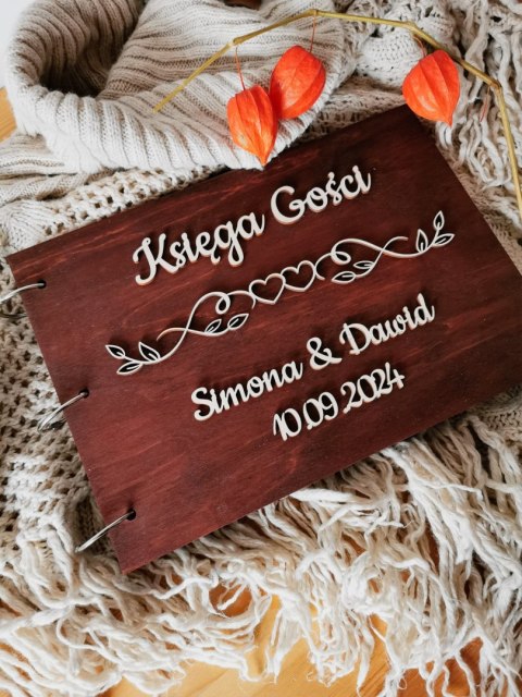 Księga Gości z drewnianą okładką - napis 3d - Ornament 01 - - - (album na zdjęcia)