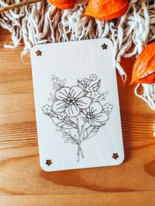 Laurka DIY 9,5 x 14,5cm (1szt) - BUKIET 01 - - - (drewniana kolorowanka kartka, drewniane kolorowanki kartki)