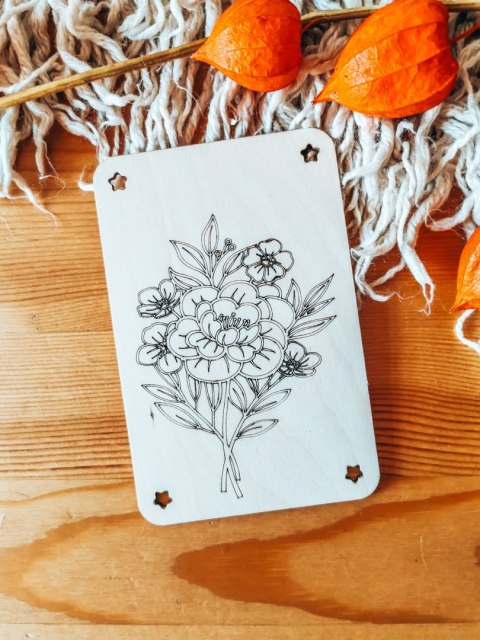 Laurka DIY 9,5 x 14,5cm (1szt) - BUKIET 02 - - - (drewniana kolorowanka kartka, drewniane kolorowanki kartki)