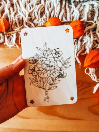 Laurka DIY 9,5 x 14,5cm (1szt) - BUKIET 02 - - - (drewniana kolorowanka kartka, drewniane kolorowanki kartki)