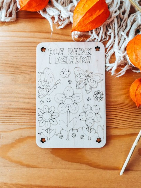 Laurka DIY 9,5x14,5cm (1szt) - ŁĄKA dla Babci i Dziadka - - - (drewniana kolorowanka kartka, drewniane kolorowanki kartki)