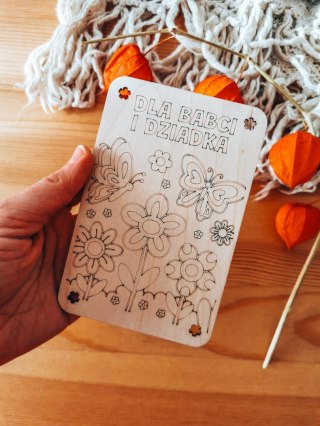 Laurka DIY 9,5x14,5cm (1szt) - ŁĄKA dla Babci i Dziadka - - - (drewniana kolorowanka kartka, drewniane kolorowanki kartki)