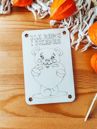 Laurka DIY 9,5x14,5cm (1szt) - MIŚ dla Babci i Dziadka - - - (drewniana kolorowanka kartka, drewniane kolorowanki kartki)