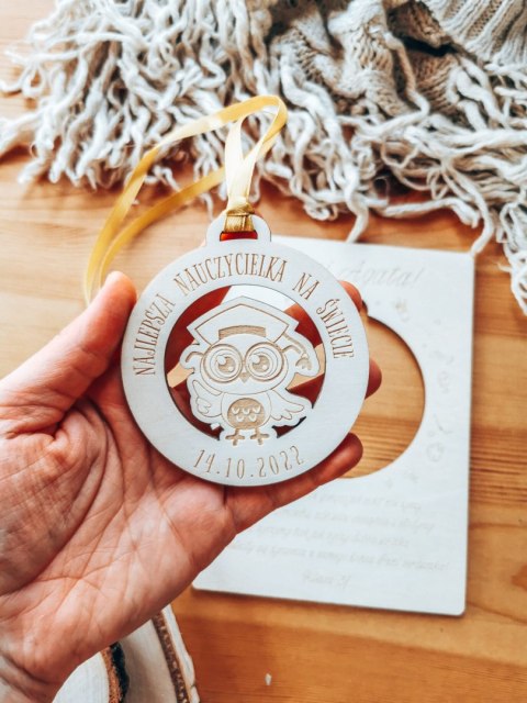 MEDAL 02 - SOWA - z dedykacją dla Nauczyciela - - - (podziękowanie dla wychowawcy, zawieszka, odznaka)