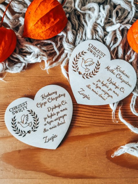 Magnes SERCE - (2szt) dla Chrzestnych CHRZEST - - - podziękowanie