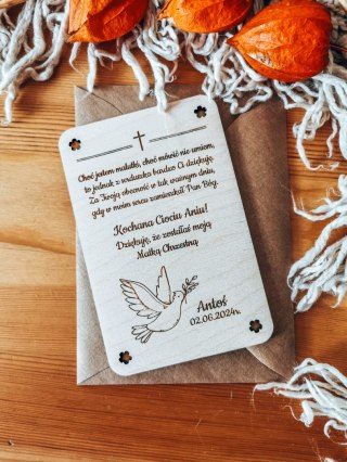 Podziękowanie - Chrzest Święty - drewniana kartka dla Rodziców Chrzestnych - - - (dla Matki Chrzestnej, Ojca Chrzestnego)