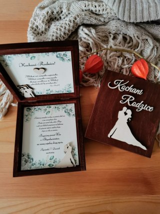 Prośba o błogosławieństwo (1szt) - 3d PARA MŁODA - zaproszenie dla Rodziców na Ślub w drewnianym pudełku