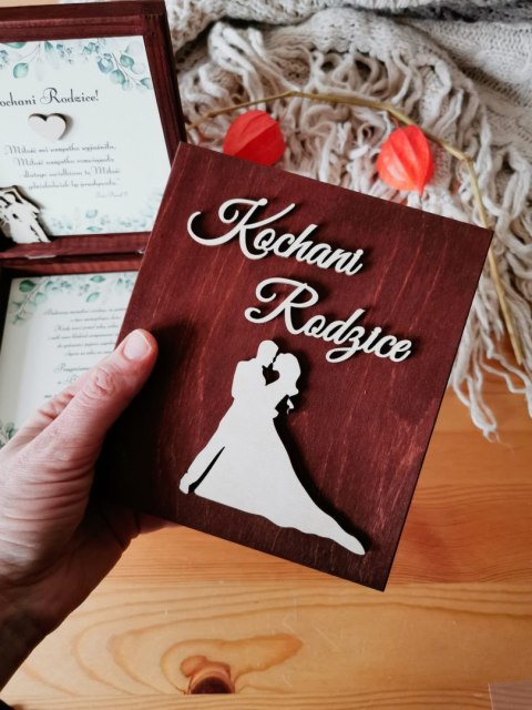 Prośba o błogosławieństwo (1szt) - 3d PARA MŁODA - zaproszenie dla Rodziców na Ślub w drewnianym pudełku