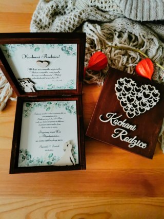 Prośba o błogosławieństwo (1szt) - 3d SERCE mozaika - zaproszenie dla Rodziców na Ślub w drewnianym pudełku