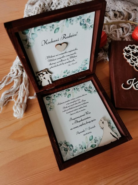 Prośba o błogosławieństwo (1szt) - 3d SERCE mozaika - zaproszenie dla Rodziców na Ślub w drewnianym pudełku