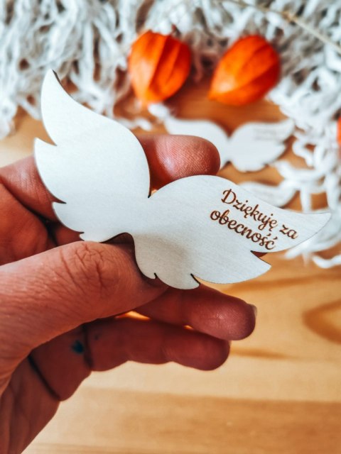 Skrzydła ! 3szt ! - Dziękuję za obecność (9cm/12cm) - - - (skrzydełka do aniołka, anioła, aniołek, anioł, podziękowania, podzięk