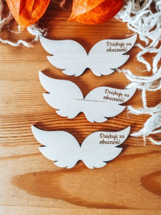 Skrzydła ! 3szt ! - Dziękuję za obecność (9cm/12cm) - - - (skrzydełka do aniołka, anioła, aniołek, anioł, podziękowania, podzięk
