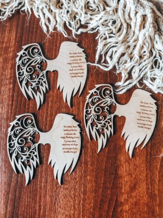 Skrzydła - modlitwa DO CIEBIE BOŻE - (12cm) (3szt) - kształt M-01 - (skrzydełka do aniołka z modlitwą, anioła aniołek, anioł)