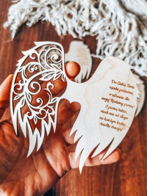 Skrzydła - modlitwa DO CIEBIE BOŻE - (12cm) (3szt) - kształt M-01 - (skrzydełka do aniołka z modlitwą, anioła aniołek, anioł)