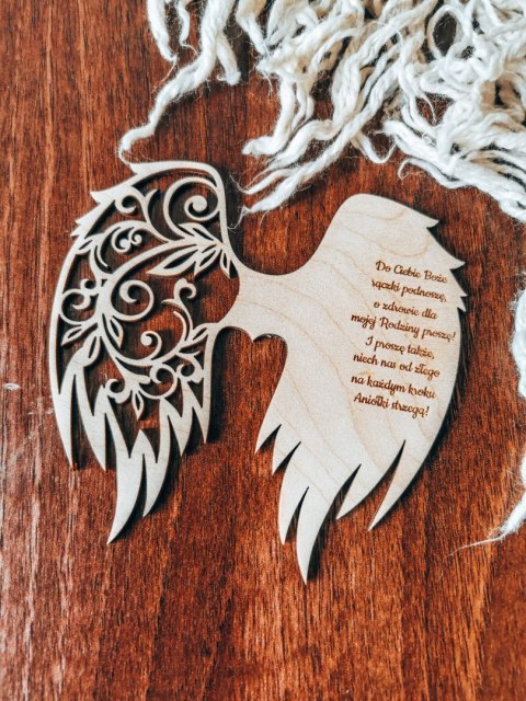Skrzydła - modlitwa DO CIEBIE BOŻE - (12cm) (3szt) - kształt M-01 - (skrzydełka do aniołka z modlitwą, anioła aniołek, anioł)