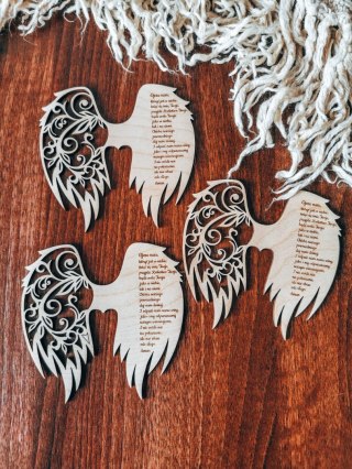 Skrzydła - modlitwa OJCZE NASZ - (12cm) (3szt) - kształt M-01 - (skrzydełka do aniołka z modlitwą, anioła aniołek, anioł)