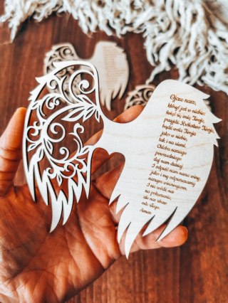 Skrzydła - modlitwa OJCZE NASZ - (12cm) (3szt) - kształt M-01 - (skrzydełka do aniołka z modlitwą, anioła aniołek, anioł)