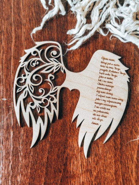 Skrzydła - modlitwa OJCZE NASZ - (12cm) (3szt) - kształt M-01 - (skrzydełka do aniołka z modlitwą, anioła aniołek, anioł)