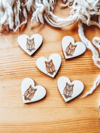 Sowa - SERCE (5szt) 3/4/5cm - - - (serduszka, serduszko, serca, sówka, dzień nauczyciela, szkoła)