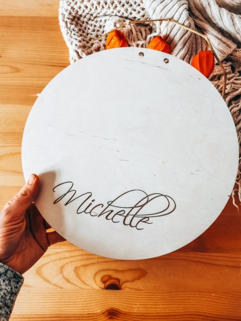 Tablica do wianka (1szt) - IMIĘ - IMIENNA - METRYCZKA --- (tabliczka do wieńca, anioła, koło na wianek, kwiaty)