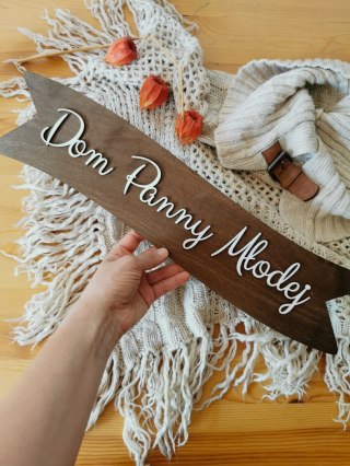 Tabliczka (1szt) Dom Panny Młodej - - - (tablica, wstęga do wianka)