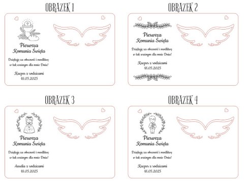 Tabliczka 9,5 x 14,5cm (2szt) - KOMUNIA podziękowanie - - - (baza do aniołka ze skrzydłami skrzydełkami, skrzydełka, skrzydła, a