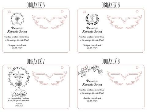 Tabliczka 9,5 x 14,5cm (2szt) - KOMUNIA podziękowanie - - - (baza do aniołka ze skrzydłami skrzydełkami, skrzydełka, skrzydła, a