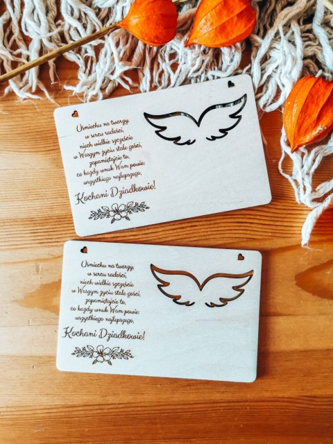 Tabliczka 9,5 x 14,5cm (2szt) - ŻYCZENIA dla Dziadków - - - (baza do aniołka ze skrzydełkami skrzydłami, skrzydełka, skrzydła, a