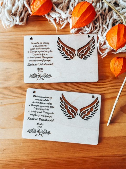 Tabliczka 9,5 x 14,5cm (2szt) - ŻYCZENIA dla Dziadków - - - (baza do aniołka ze skrzydełkami skrzydłami, skrzydełka, skrzydła, a