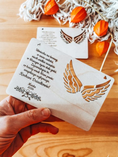 Tabliczka 9,5 x 14,5cm (2szt) - ŻYCZENIA dla Dziadków - - - (baza do aniołka ze skrzydełkami skrzydłami, skrzydełka, skrzydła, a