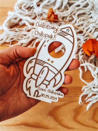 Tabliczka na lizaka - Odlotowy Chłopak RAKIETA (1szt) - z imieniem - - - (zawieszka, podstawka, Dzień Chłopaka)