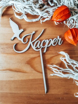 Toper na tort - Chrzest Święty Imię z gołąbkiem 01