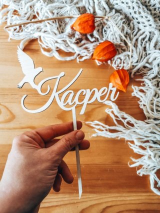 Toper na tort - Chrzest Święty Imię z gołąbkiem 01