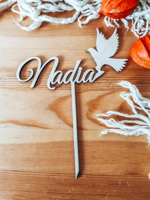 Toper na tort - Chrzest Święty Imię z gołąbkiem 02