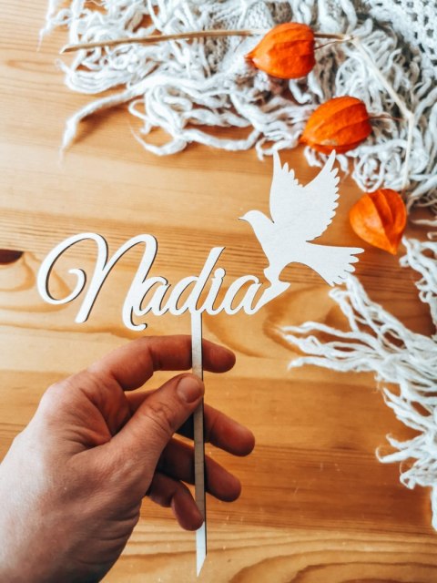 Toper na tort - Chrzest Święty Imię z gołąbkiem 02