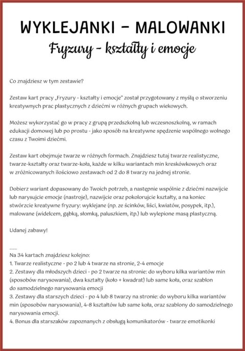 Wyklejanki Malowanki (plik PDF) - FRYZURY: Kształty i emocje - - - (szablony do prac plastycznych)
