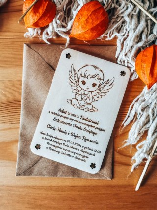 Zaproszenie - ANIOŁEK 01 - Chrzest Święty - - - (drewniane zaproszenie, drewniana kartka)