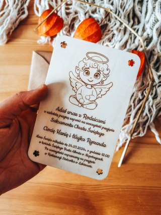 Zaproszenie - ANIOŁEK 02 - Chrzest Święty - - - (drewniane zaproszenie, drewniana kartka)