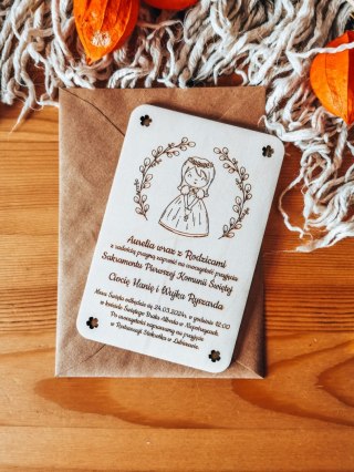 Zaproszenie - DZIEWCZYNKA - Komunia - - - (drewniane zaproszenie, drewniana kartka, Pierwsza Komunia Święta)