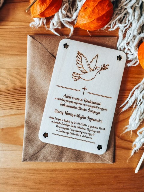 Zaproszenie - GOŁĄBEK 01 - Chrzest Święty - - - (drewniane zaproszenie, drewniana kartka)