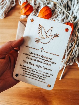 Zaproszenie - GOŁĄBEK 01 - Chrzest Święty - - - (drewniane zaproszenie, drewniana kartka)