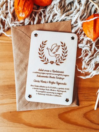 Zaproszenie - GOŁĄBEK 02 - Chrzest Święty - - - (drewniane zaproszenie, drewniana kartka)