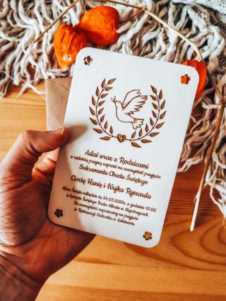 Zaproszenie - GOŁĄBEK 02 - Chrzest Święty - - - (drewniane zaproszenie, drewniana kartka)